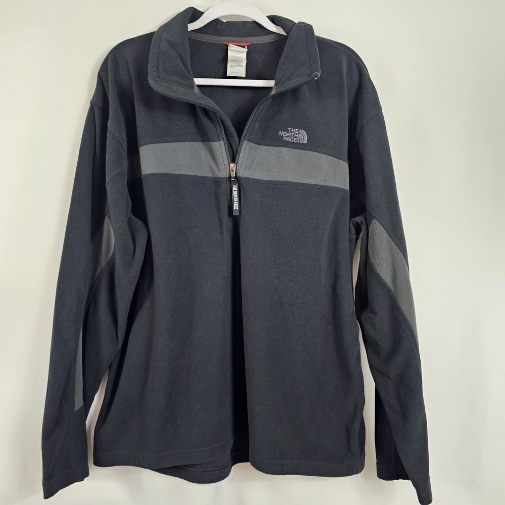 The North Face TKA 100 Quarter Zip Pullover In Black And Gray - Size XL